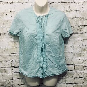 Asos Green Lace Ruffle Short Sleeve Button Up